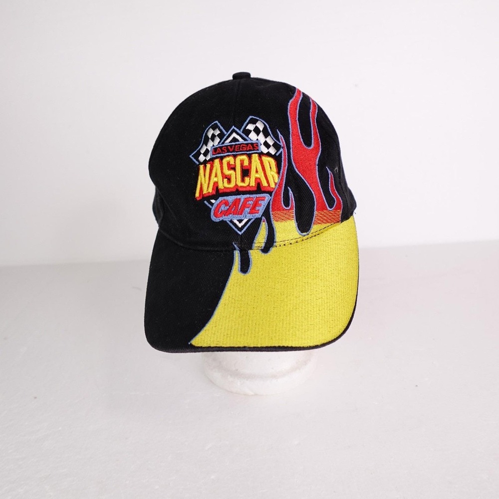 Vintage NASCAR Cafe Las Vegas Hat Cap Strap Back Black Yellow Racing Mens 90s